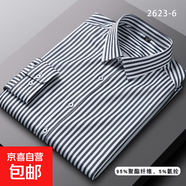 春夏季薄款長(cháng)袖襯衫中年男短袖襯衣上衣格子大碼條紋襯衣爸爸夏裝 2623-6長(cháng)袖 L (40)