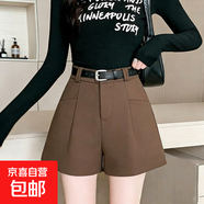 秋冬新款韓系毛呢短褲女春季外穿A字闊腿褲遮肉顯瘦靴褲時(shí)尚熱褲 咖色#休閑版型易穿搭 【沒(méi)有腰帶】 S (推薦【80-95斤】)