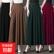 【哥弟制造商】雪紡高腰闊腿褲媽媽裙褲薄款氣質(zhì)垂感休閑九分褲 黑色 XL