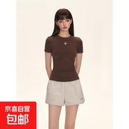 純棉正肩短袖t恤女2025新款修身顯瘦美式辣妹上衣夏GXXX11-50134 咖啡色【高質(zhì)量】 XL