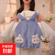 2025秋冬新款女童可愛(ài)小兔子毛毛衣仿皮草卡通冬季外套加厚甜美 藍色 130 cm