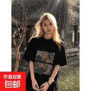 220G重磅純棉歐美復古短袖t恤女夏季寬松大學(xué)生潮牌男裝半袖Drag 220g重磅純棉-黑色 L