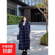格紋毛呢外套女秋冬韓版寬松中長(cháng)款過(guò)膝高級感氣質(zhì)赫本風(fēng)呢子大衣 圖片色 L
