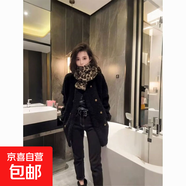 歐貨加厚羊羔絨短外套女秋冬新款復古休閑純色寬松雙排扣保暖大衣 黑色 L 建議100-120斤