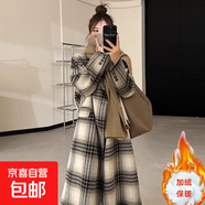 加絨2025年秋冬新款高級感韓系格子呢子大衣女加長(cháng)款寬松休閑外套 圖片色 M