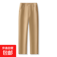 【哥弟制造商】直筒法棍褲休閑褲女松緊腰錦棉彈力顯瘦九分褲 卡其色 28