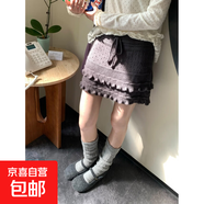 韓系復古顯瘦百搭荷葉邊系帶針織半身裙短款秋冬2025新款裙子女裝 咖啡色 均碼