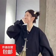 不起球面料高街棒球服女學(xué)院風(fēng)韓版印花個(gè)性帥氣夾克外套潮 黑色 M 建議90-110斤