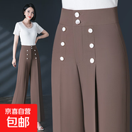 【哥弟制造商】高腰冰絲休閑闊腿褲女垂感百搭顯瘦寬腿褲長(cháng)褲 灰咖色 30