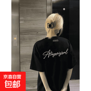 220G重磅純棉圓領(lǐng)t恤女夏季寬松印花休閑半袖歐美正肩T恤潮Drag 220g重磅純棉-黑色 黑色 L