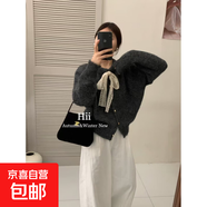 大碼系帶蝴蝶結長(cháng)袖針織開(kāi)衫女2025年冬季新款設計感紅色毛衣E29 深灰色 M