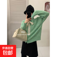 大碼系帶蝴蝶結長(cháng)袖針織開(kāi)衫女2025年冬季新款設計感紅色毛衣E29 綠色 XL