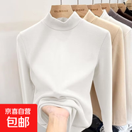 雙面德絨保暖加厚半高領(lǐng)打底衫女內搭秋冬長(cháng)袖t恤女上衣新款 白色 M