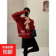 大碼系帶蝴蝶結長(cháng)袖針織開(kāi)衫女2025年冬季新款設計感紅色毛衣E29 紅色 M