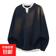 新款假兩件拼接針織衫毛衣男V領(lǐng)圓領(lǐng)老錢(qián)風(fēng)秋冬毛衫【熱銷(xiāo)爆品】 黑色 L 身高(CM):172-176體重(KG):55-65