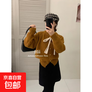 大碼系帶蝴蝶結長(cháng)袖針織開(kāi)衫女2025年冬季新款設計感紅色毛衣E29 姜黃色 M