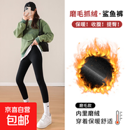 2026鯊魚(yú)褲女秋冬高腰外穿磨毛打底褲不卷邊不掉檔緊身小腳褲薄絨 黑色（磨毛款） L （105-130斤）