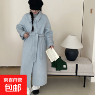 尖領(lǐng)插肩袖袖袢長(cháng)袖單排扣風(fēng)衣款學(xué)院風(fēng)加長(cháng)款雙面羊毛大衣女秋冬 雪花藍 M