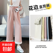 天絲棉九分闊腿褲女裝2025年最新款小個(gè)子直筒褲 淺粉色 S