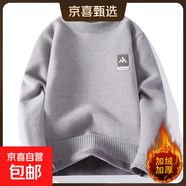 雪貂絨圓領(lǐng)毛衣男士秋冬款一體絨加厚保暖上衣寬松衛衣打底針織衫 【雪貂絨】淺灰色 4XL