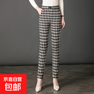 英倫毛呢格子打底褲中年女褲中老年大碼小腳鉛筆褲彈力顯瘦秋 灰格 33