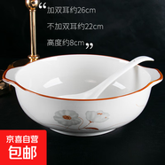 陶瓷雙耳碗新款大號家用防燙釉下彩水煮魚(yú)大菜盆好看湯碗配白湯勺 歲月靜好 2件套 10.5英寸雙耳碗1個(gè)裝+白湯勺1只