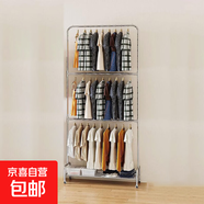 雙層可調節掛衣架落地不銹鋼服裝架女裝店中島貨架帶輪服裝展示架 不銹鋼亮面長(cháng)90*高180 三層加網(wǎng)板帶輪子