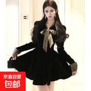 生日裙高級感法式禮服裙高端輕奢小眾蝴蝶結絲絨連衣裙 TX0091LYT 黑色 M 【100-110斤】