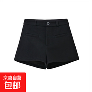 黑色毛呢包臀短褲女秋冬季2026新款辣妹外穿a字厚款韓系高腰靴褲 黑色 【不含腰帶】 L