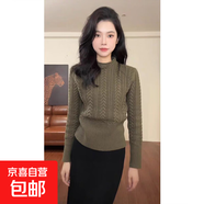 韓系麻花紋針織衫女收腰顯瘦打底衫紫色套頭毛衣高級感法式上衣潮 5249綠色 S  【建議80斤-95斤】
