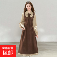 法式復古假兩件襯衫連衣裙秋冬新款收腰顯瘦氣質(zhì)通勤長(cháng)裙D4612LYT 棕色 XL 【120-130斤】