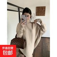 設計感高領(lǐng)毛衣女秋冬新款寬松不規則小眾蝙蝠袖斗篷上衣 卡其色 均碼