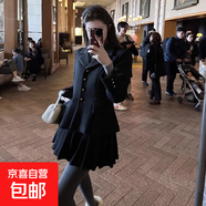 兩件套小香風(fēng)毛呢外套女冬高級感羊毛西裝套裝百褶短裙QJ0230LYT 黑色 M  【100-110斤】