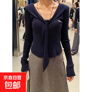 CHIC潮系帶V領(lǐng)修身長(cháng)袖針織衫上衣秋季2026年新款休閑顯瘦毛衣女 蘭色 均碼