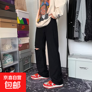 牛仔褲新款男潮流氣質(zhì)春季長(cháng)褲青春青年男生春秋日系破洞褲拉鏈潮 黑色 XL