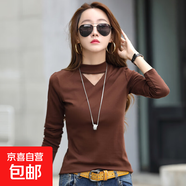 春秋季新款半高領(lǐng)修身V領(lǐng)網(wǎng)紗長(cháng)袖T恤女士打底衫時(shí)尚氣質(zhì)內搭 咖啡色 3XL (135-150斤)