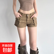 美式辣妹低腰彈力牛仔超短褲女秋冬新款修身顯瘦包臀熱褲子ins潮 卡其色 XL