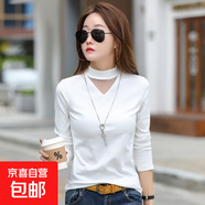 春秋季新款半高領(lǐng)修身V領(lǐng)網(wǎng)紗長(cháng)袖T恤女士打底衫時(shí)尚氣質(zhì)內搭 白色 2XL (125-135斤)