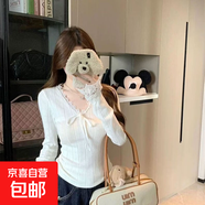 美式辣妹風(fēng)V領(lǐng)蕾絲花邊長(cháng)袖打底衫女裝春秋復古收腰上衣潮JL-3324 白色 S