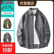 NASALIKE新款秋季潮流寬松版型格子襯衫男港風(fēng)休閑長(cháng)袖外套青少年 黑色 -NASA-2377襯衫 2XL 【150-170斤】
