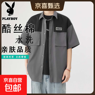 NASALIKE長(cháng)袖襯衫男士2025新款撞色拼接襯衣休閑百搭外套男裝 C2399-中灰工裝襯衫【NASA】 3XL 【170-190斤】