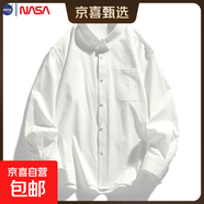 NASALIKE長(cháng)袖襯衫男2025新款寬松百搭休閑襯衣外套上衣男裝 C2411-白色工裝襯衫【NASA】 3XL 【170-200斤】