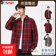 NASALIKE新款秋季爆款潮流格子襯衫男港風(fēng)休閑長(cháng)袖外套青少年男裝 紅色 -NASA-2382襯衫 L 【110-130斤】