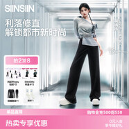 SIINSIIN【鞠婧祎同款】加絨直筒褲女新款秋冬休閑褲闊腿褲子顯瘦瑜伽褲 【薄絨款】常規-顯瘦黑 （6D暖皮科技） M 【101-120斤】