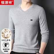 恒源祥100%純羊毛男士V領(lǐng)薄款修身針織衫毛衣15001002 淺灰 170/88A 