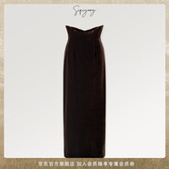 SIQIYOUNG繆斯女神-沙漏高腰絲絨半裙 烏木咖啡 M