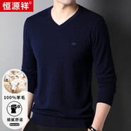 恒源祥100%純羊毛男士V領(lǐng)薄款修身針織衫毛衣15001002 藏青 185/100A 