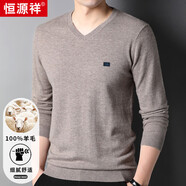 恒源祥100%純羊毛男士V領(lǐng)薄款修身針織衫毛衣15001002 淺卡其 180/96A 