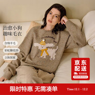 茵曼（INMAN）茵曼2025冬女裝新款小狗字母萌寵立體蝴蝶結套頭針織毛衣 咖啡色 XL