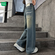 木木屋童裝女童牛仔褲春秋款中大童復古懷舊牛仔闊腿長(cháng)褲兒童春季褲子潮